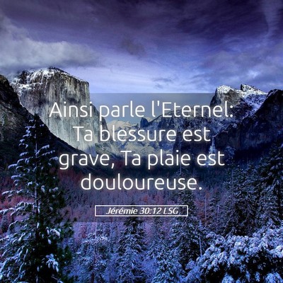 Picture 05 - Jérémie 30:12 LSG - Ainsi parle l'Eternel: Ta blessure est grave, Ta - Bible Verse Picture