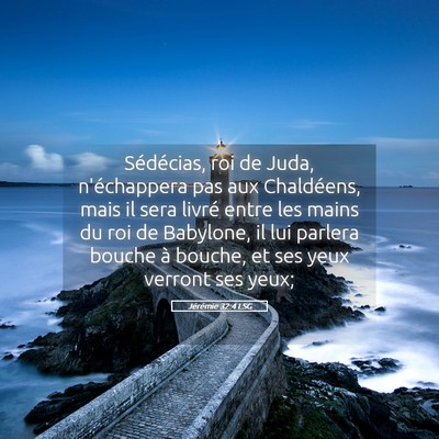 Picture 05 - Jérémie 32:4 LSG - Sédécias, roi de Juda, n'échappera pas aux - Bible Verse Picture