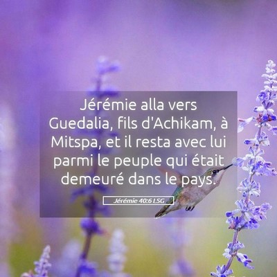 Picture 05 - Jérémie 40:6 LSG - Jérémie alla vers Guedalia, fils d'Achikam, à - Bible Verse Picture