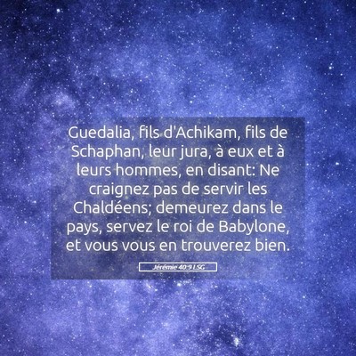Picture 05 - Jérémie 40:9 LSG - Guedalia, fils d'Achikam, fils de Schaphan, leur - Bible Verse Picture
