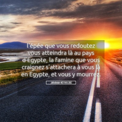 Picture 05 - Jérémie 42:16 LSG - l'épée que vous redoutez vous atteindra là au - Bible Verse Picture