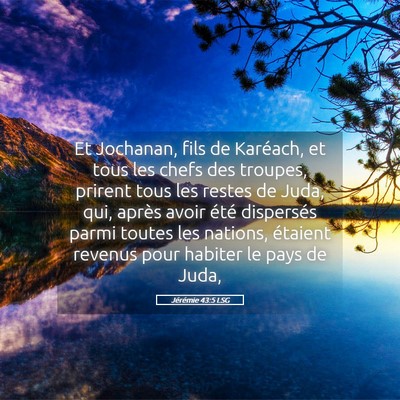 Picture 05 - Jérémie 43:5 LSG - Et Jochanan, fils de Karéach, et tous les chefs - Bible Verse Picture