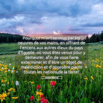 Picture 05 - Jérémie 44:8 LSG - Pourquoi m'irritez-vous par les oeuvres de vos - Bible Verse Picture