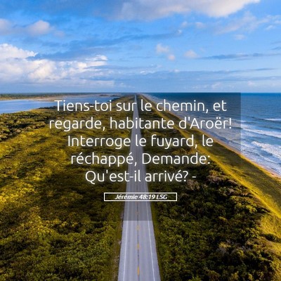 Picture 05 - Jérémie 48:19 LSG - Tiens-toi sur le chemin, et regarde, habitante - Bible Verse Picture