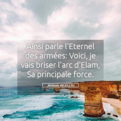 Picture 05 - Jérémie 49:35 LSG - Ainsi parle l'Eternel des armées: Voici, je vais - Bible Verse Picture