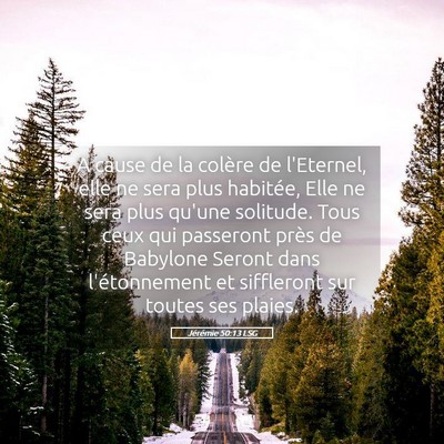 Picture 05 - Jérémie 50:13 LSG - A cause de la colère de l'Eternel, elle ne sera - Bible Verse Picture