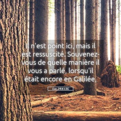 Picture 05 - Luc 24:6 LSG - Il n'est point ici, mais il est ressuscité. - Bible Verse Picture