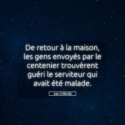 Picture 05 - Luc 7:10 LSG - De retour à la maison, les gens envoyés par le - Bible Verse Picture