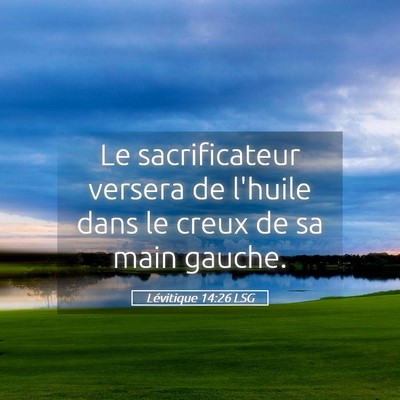 Picture 05 - Lévitique 14:26 LSG - Le sacrificateur versera de l'huile dans le creux - Bible Verse Picture
