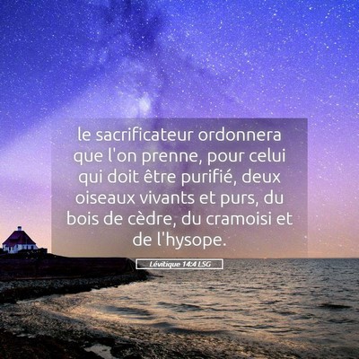 Picture 05 - Lévitique 14:4 LSG - le sacrificateur ordonnera que l'on prenne, pour - Bible Verse Picture
