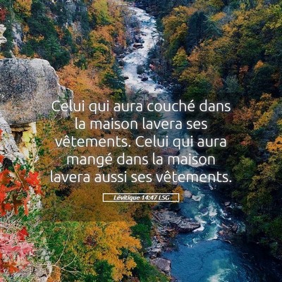 Picture 05 - Lévitique 14:47 LSG - Celui qui aura couché dans la maison lavera ses - Bible Verse Picture