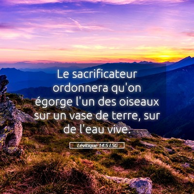 Picture 05 - Lévitique 14:5 LSG - Le sacrificateur ordonnera qu'on égorge l'un des - Bible Verse Picture