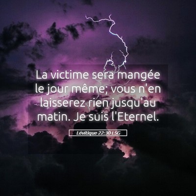 Picture 05 - Lévitique 22:30 LSG - La victime sera mangée le jour même; vous n'en - Bible Verse Picture