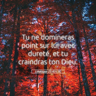 Picture 05 - Lévitique 25:43 LSG - Tu ne domineras point sur lui avec dureté, et tu - Bible Verse Picture