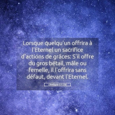 Picture 05 - Lévitique 3:1 LSG - Lorsque quelqu'un offrira à l'Eternel un - Bible Verse Picture