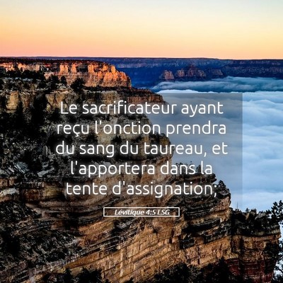 Picture 05 - Lévitique 4:5 LSG - Le sacrificateur ayant reçu l'onction prendra du - Bible Verse Picture