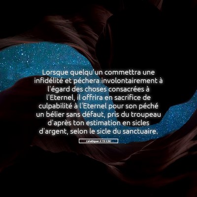 Picture 05 - Lévitique 5:15 LSG - Lorsque quelqu'un commettra une infidélité et - Bible Verse Picture