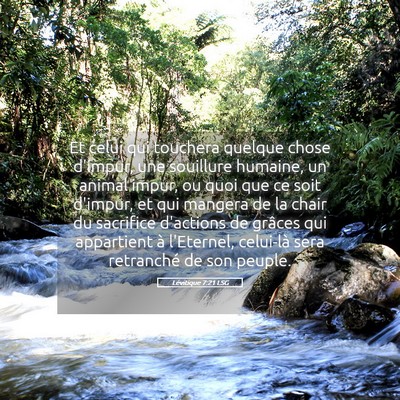 Picture 05 - Lévitique 7:21 LSG - Et celui qui touchera quelque chose d'impur, une - Bible Verse Picture