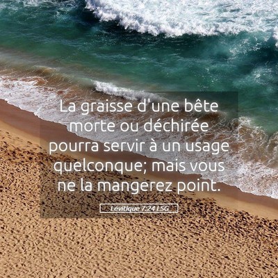 Picture 05 - Lévitique 7:24 LSG - La graisse d'une bête morte ou déchirée pourra - Bible Verse Picture