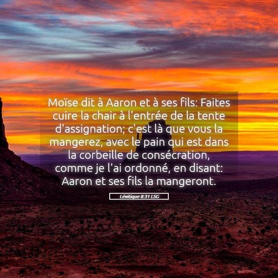 Picture 05 - Lévitique 8:31 LSG - Moïse dit à Aaron et à ses fils: Faites cuire - Bible Verse Picture