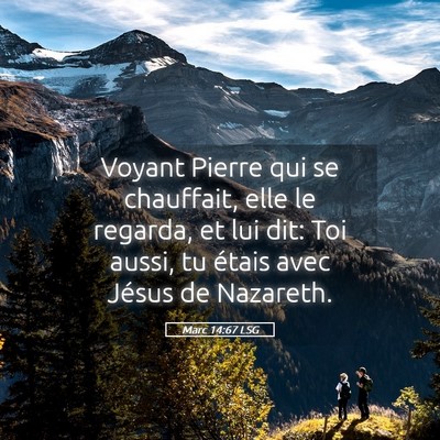 Picture 05 - Marc 14:67 LSG - Voyant Pierre qui se chauffait, elle le regarda, - Bible Verse Picture