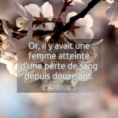 Picture 05 - Marc 5:25 LSG - Or, il y avait une femme atteinte d'une perte de - Bible Verse Picture
