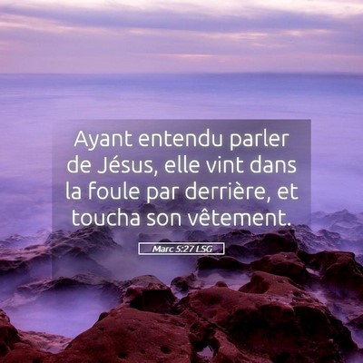 Picture 05 - Marc 5:27 LSG - Ayant entendu parler de Jésus, elle vint dans la - Bible Verse Picture