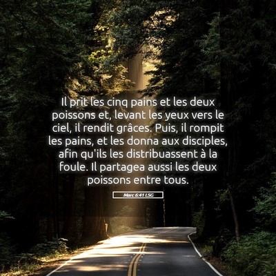 Picture 05 - Marc 6:41 LSG - Il prit les cinq pains et les deux poissons et, - Bible Verse Picture