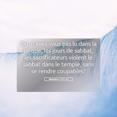 Picture 05 - Matthieu 12:5 LSG - Ou, n'avez-vous pas lu dans la loi que, les jours - Bible Verse Picture