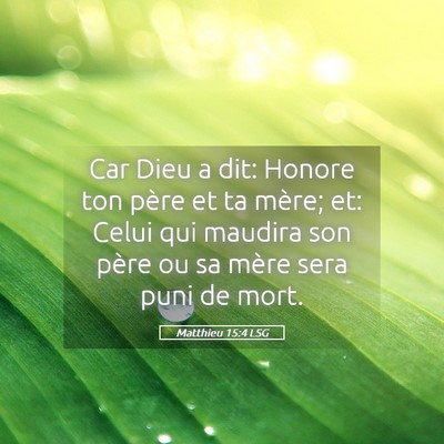 Picture 05 - Matthieu 15:4 LSG - Car Dieu a dit: Honore ton père et ta mère; et: - Bible Verse Picture