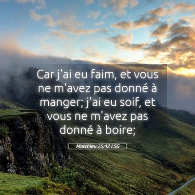 Picture 05 - Matthieu 25:42 LSG - Car j'ai eu faim, et vous ne m'avez pas donné à - Bible Verse Picture