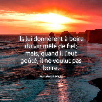 Picture 05 - Matthieu 27:34 LSG - ils lui donnèrent à boire du vin mêlé de - Bible Verse Picture