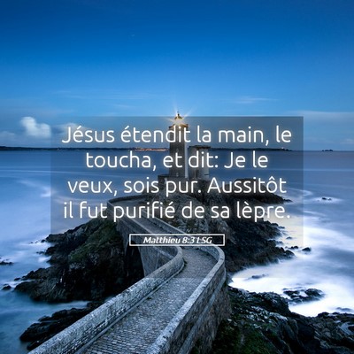 Picture 05 - Matthieu 8:3 LSG - Jésus étendit la main, le toucha, et dit: Je le - Bible Verse Picture
