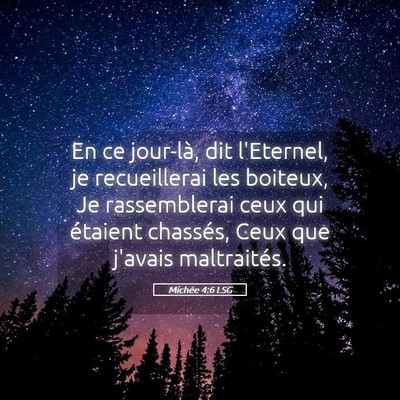 Picture 05 - Michée 4:6 LSG - En ce jour-là, dit l'Eternel, je recueillerai - Bible Verse Picture