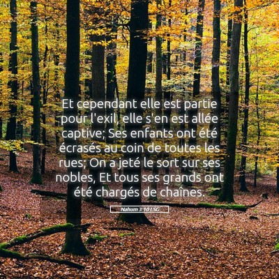 Picture 05 - Nahum 3:10 LSG - Et cependant elle est partie pour l'exil, elle - Bible Verse Picture