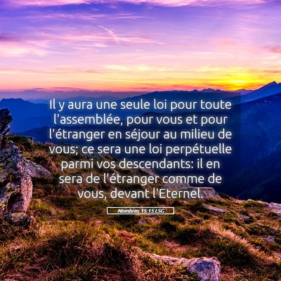 Picture 05 - Nombres 15:15 LSG - Il y aura une seule loi pour toute l'assemblée, - Bible Verse Picture