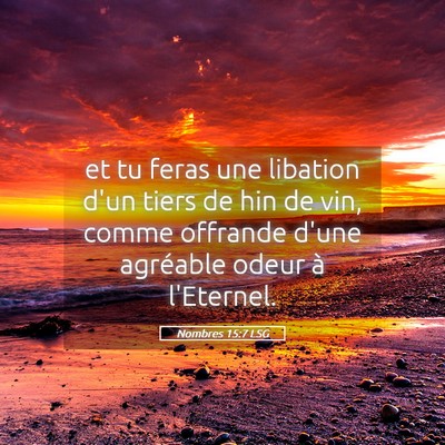 Picture 05 - Nombres 15:7 LSG - et tu feras une libation d'un tiers de hin de - Bible Verse Picture