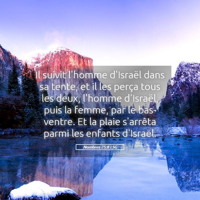 Picture 05 - Nombres 25:8 LSG - Il suivit l'homme d'Israël dans sa tente, et il - Bible Verse Picture