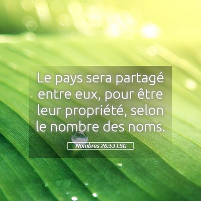 Picture 05 - Nombres 26:53 LSG - Le pays sera partagé entre eux, pour être leur - Bible Verse Picture