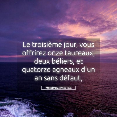 Picture 05 - Nombres 29:20 LSG - Le troisième jour, vous offrirez onze taureaux, - Bible Verse Picture