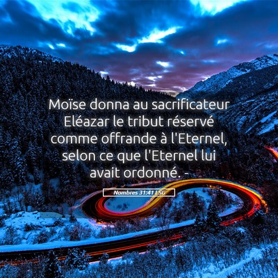 Picture 05 - Nombres 31:41 LSG - Moïse donna au sacrificateur Eléazar le tribut - Bible Verse Picture