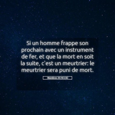 Picture 05 - Nombres 35:16 LSG - Si un homme frappe son prochain avec un - Bible Verse Picture