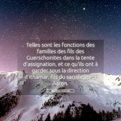 Picture 05 - Nombres 4:28 LSG - Telles sont les fonctions des familles des fils - Bible Verse Picture