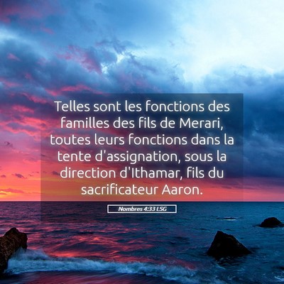 Picture 05 - Nombres 4:33 LSG - Telles sont les fonctions des familles des fils - Bible Verse Picture