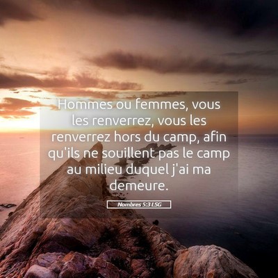 Picture 05 - Nombres 5:3 LSG - Hommes ou femmes, vous les renverrez, vous les - Bible Verse Picture