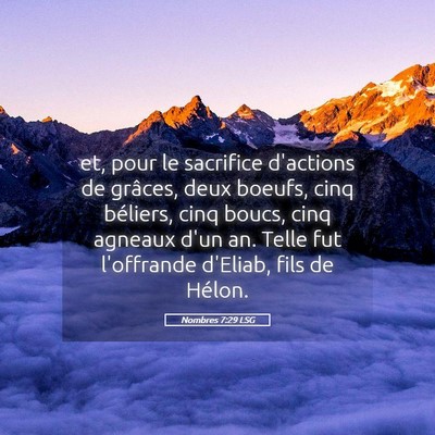 Picture 05 - Nombres 7:29 LSG - et, pour le sacrifice d'actions de grâces, deux - Bible Verse Picture