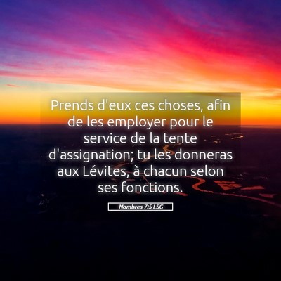 Picture 05 - Nombres 7:5 LSG - Prends d'eux ces choses, afin de les employer - Bible Verse Picture