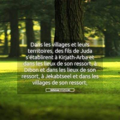 Picture 05 - Néhémie 11:25 LSG - Dans les villages et leurs territoires, des fils - Bible Verse Picture