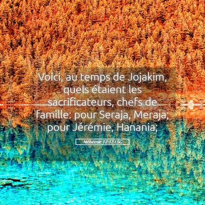 Picture 05 - Néhémie 12:12 LSG - Voici, au temps de Jojakim, quels étaient les - Bible Verse Picture