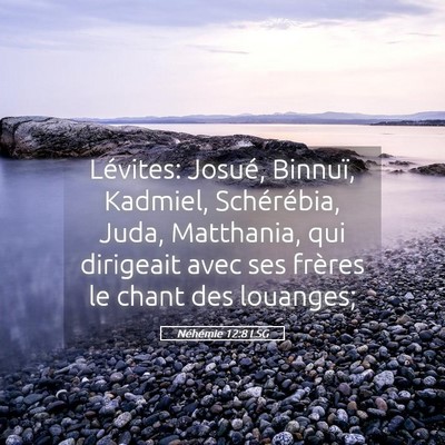 Picture 05 - Néhémie 12:8 LSG - Lévites: Josué, Binnuï, Kadmiel, Schérébia, - Bible Verse Picture
